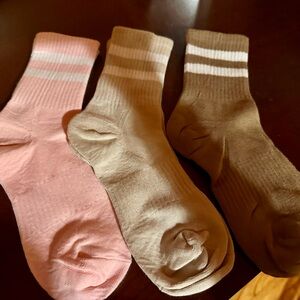 Women’s Striped Crew Socks Set - Pink, Tan, Brown, New